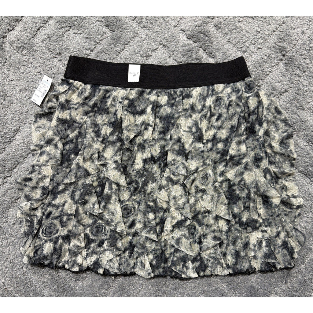 STUDIO Y SIZE Medium Black/Gray Tiered ruffle Black Elastic Band Short Skirt New