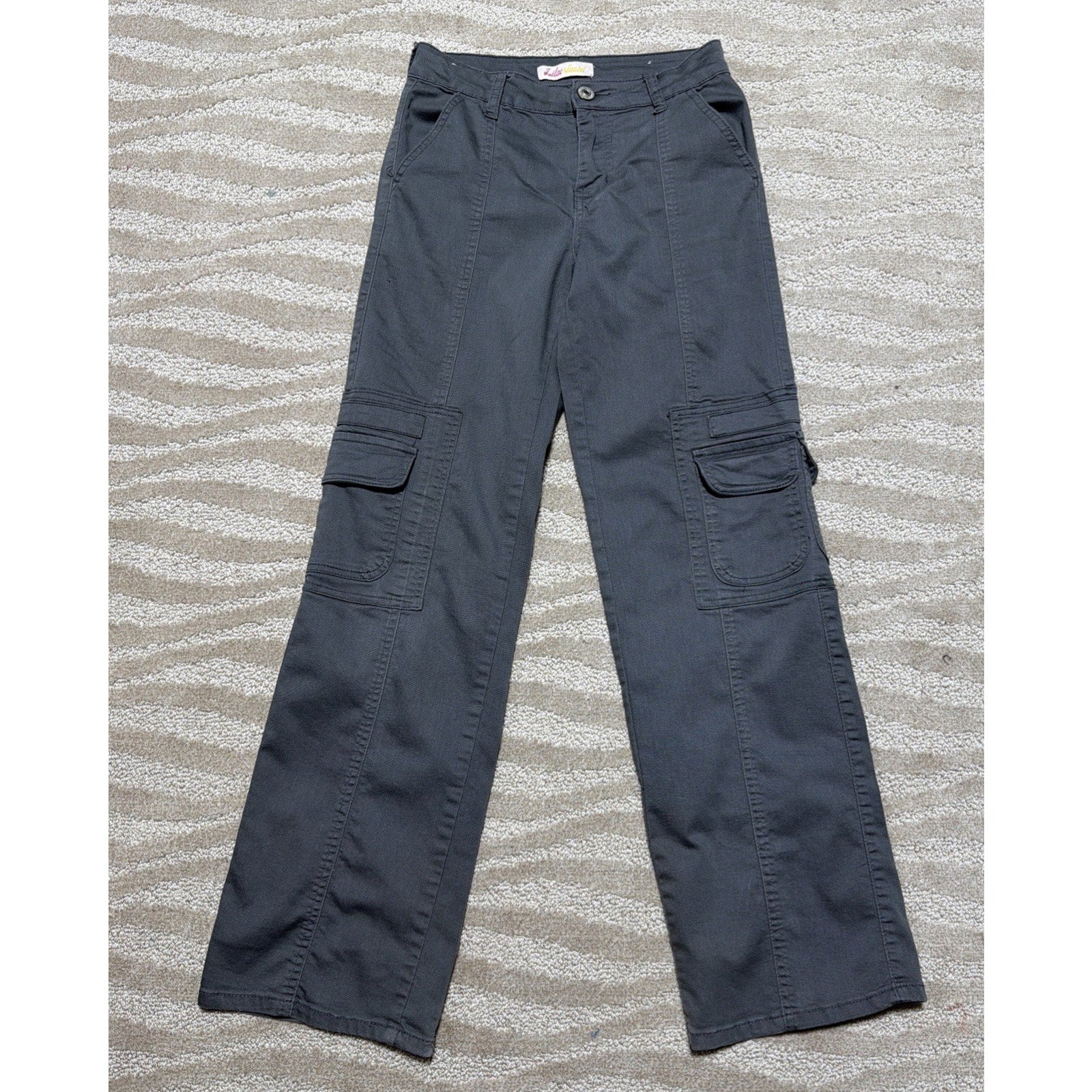 LILAC SUNSET Women's Grey Cargo Pants Straight Size 1 Cotton Utility 26x30