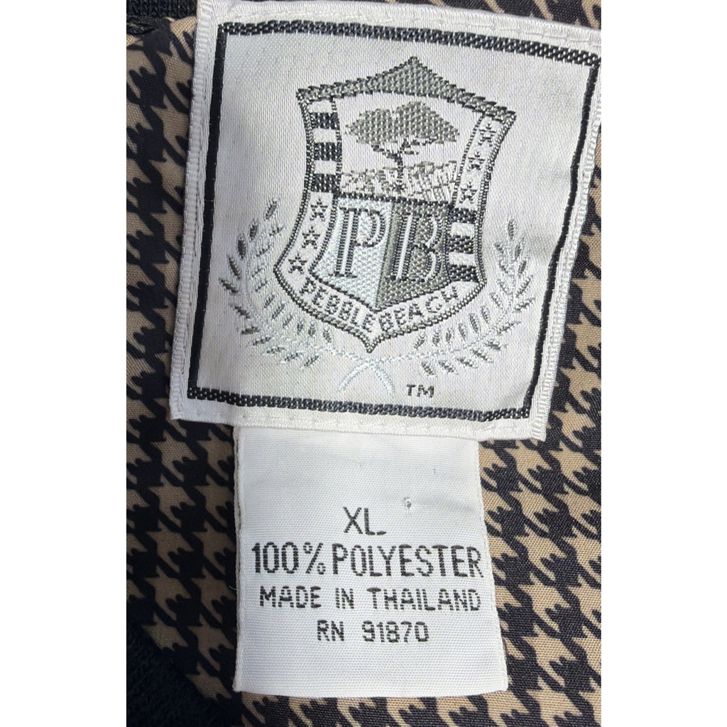 Pebble Beach Black & Tan Houndstooth Golf Pullover Jacket Windbreaker Mens Sz XL
