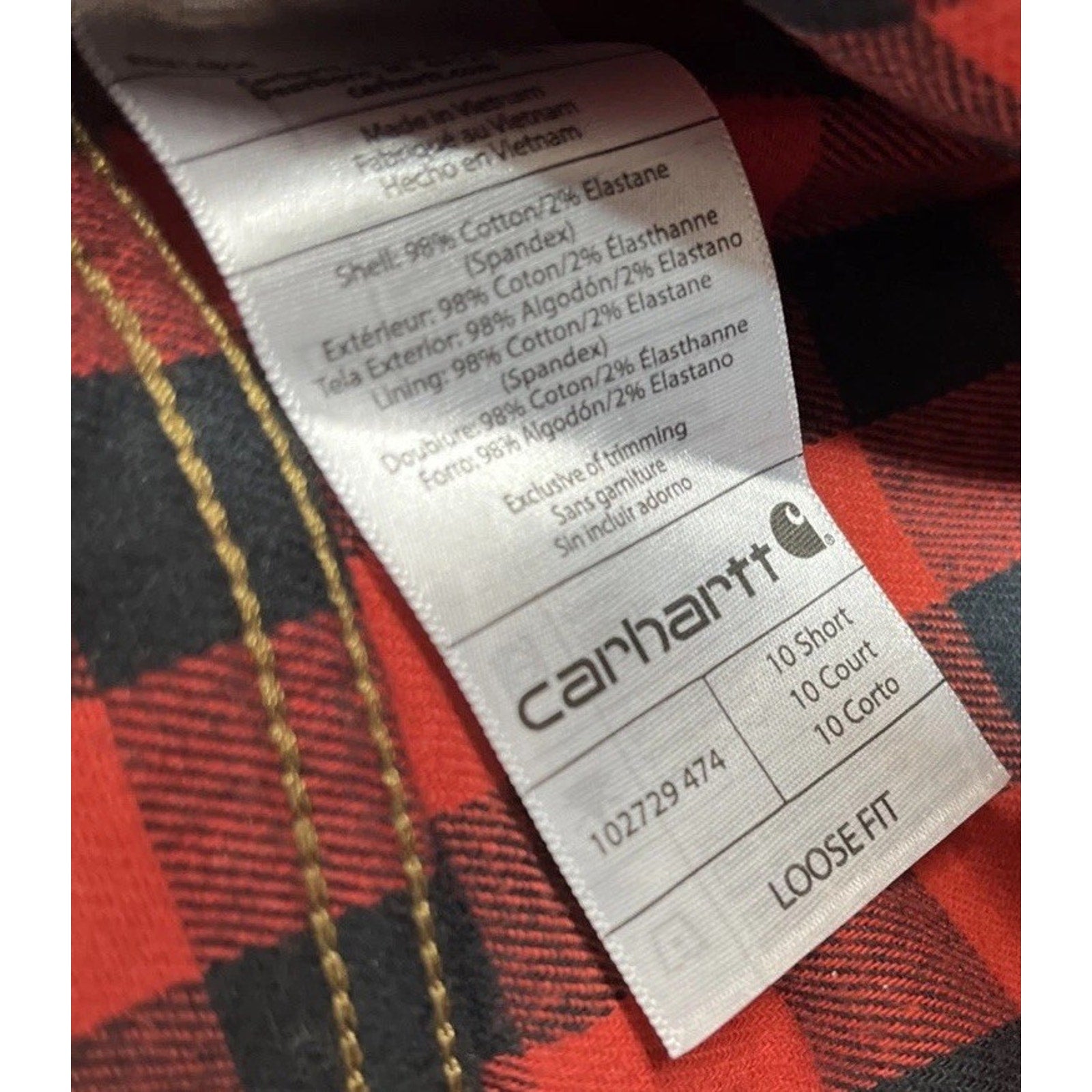 Carhartt Jeans Womens 10 Short Blue Flannel Lined Loose Fit Straight Leg Dark