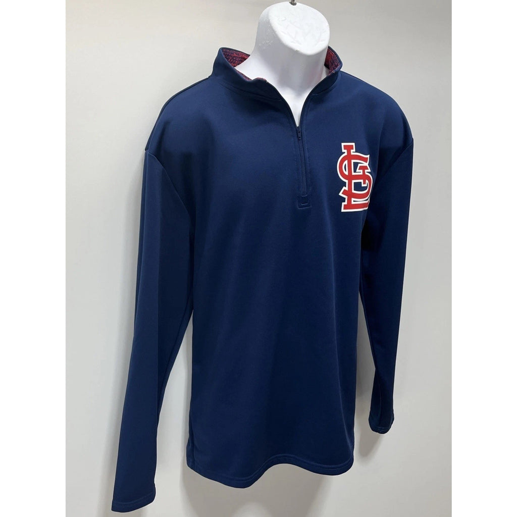 St Louis Cardinals Sweatshirt Men Large Blue Polyester Quarter Zip Logo MLB EUC