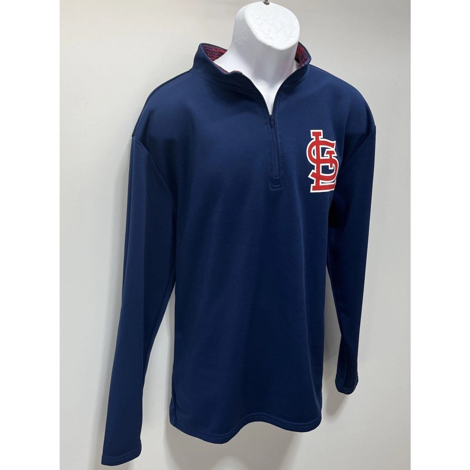 St Louis Cardinals Sweatshirt Men Large Blue Polyester Quarter Zip Logo MLB EUC
