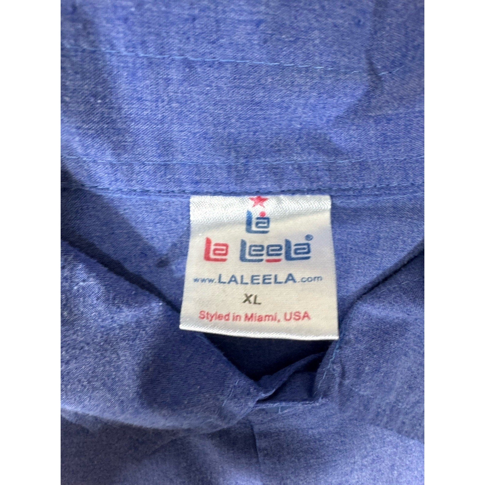 VTG La Leela Light Blue Button down Short Sleeve Casual Shirt Mens XL Made inUSA