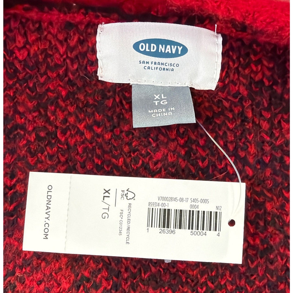 Old Navy Open Long Cardigan Sweater Dolman Sleeve Red Black Plaid Womens XL NWT