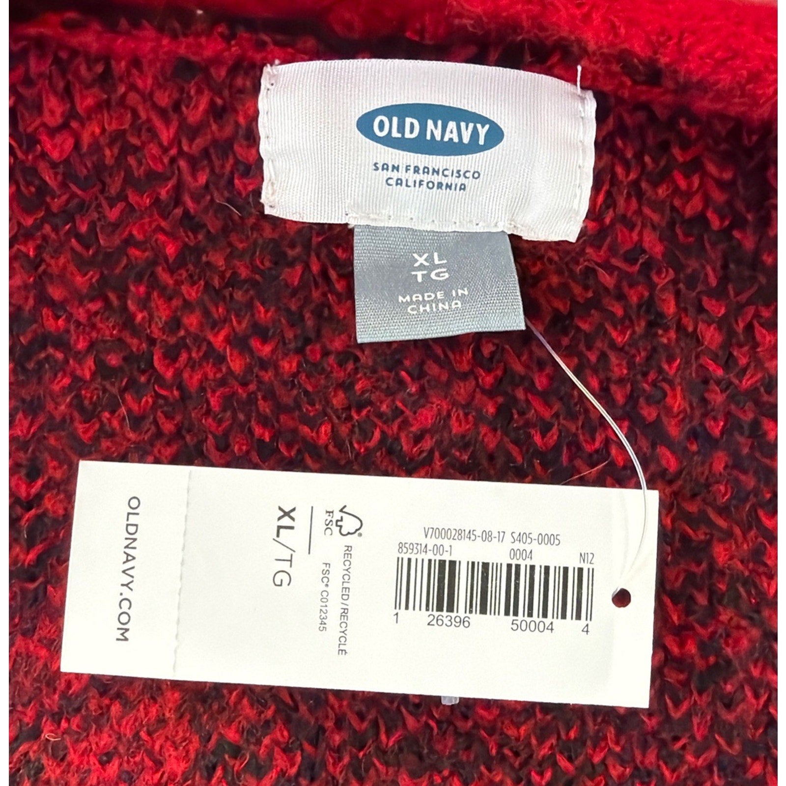 Old Navy Open Long Cardigan Sweater Dolman Sleeve Red Black Plaid Womens XL NWT