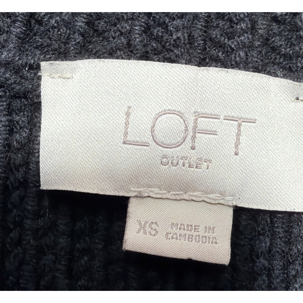 LOFT Outlet Sweater XS Black White Striped Cable Knit Crewneck Pullover