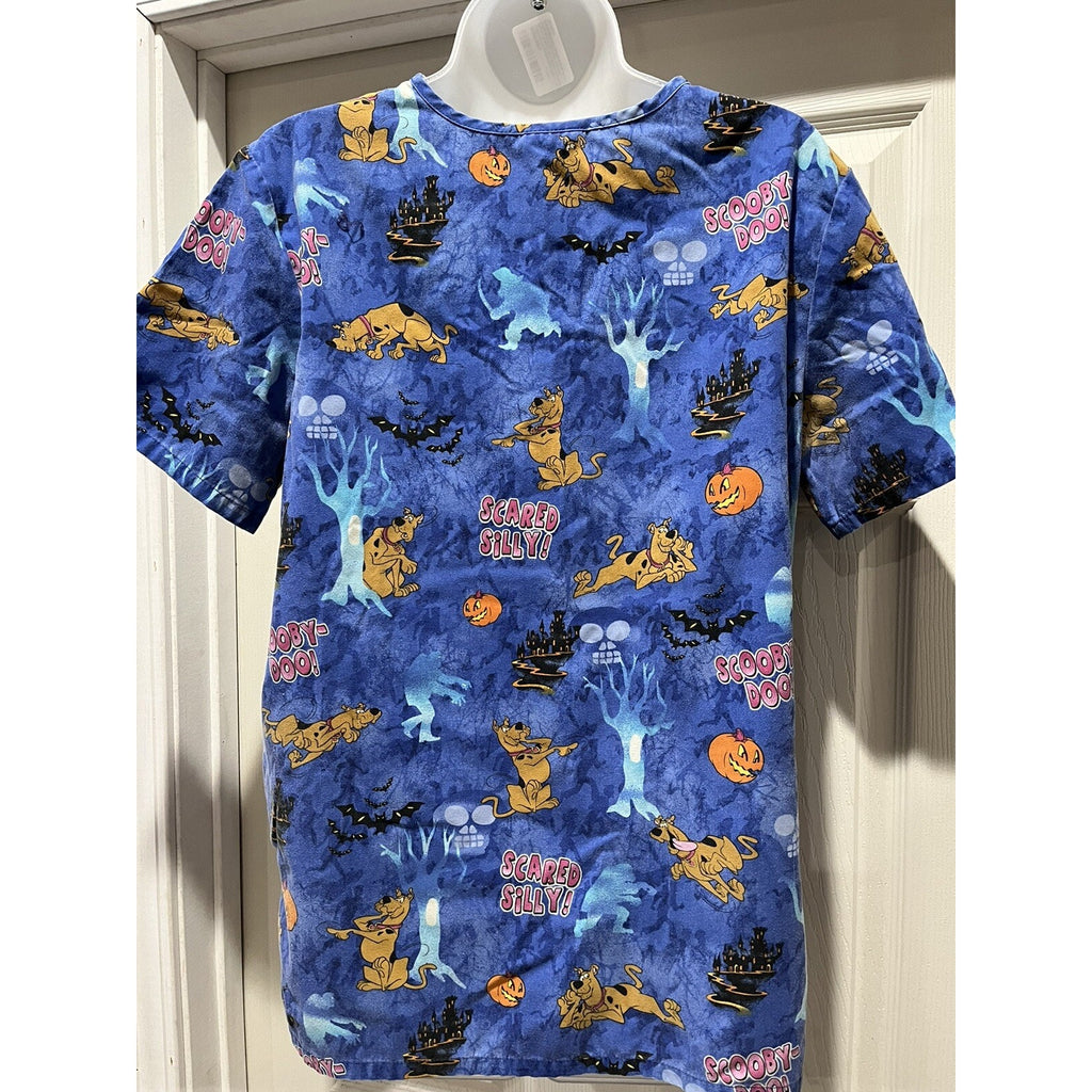Scooby Doo Women's Size Small Scrub Top Blue Halloween Cotton VTG