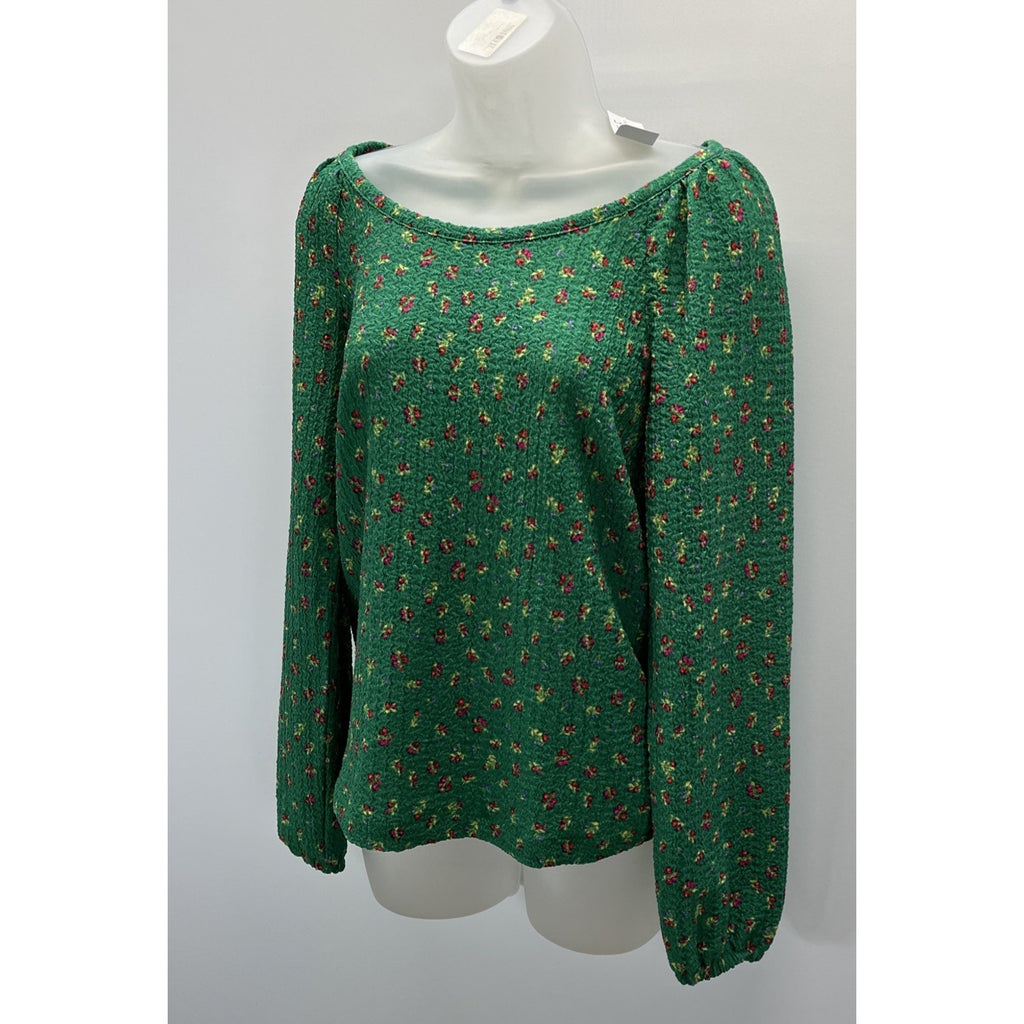 NWT Loft Floral Draped Long Sleeve Top - Green - Size XS