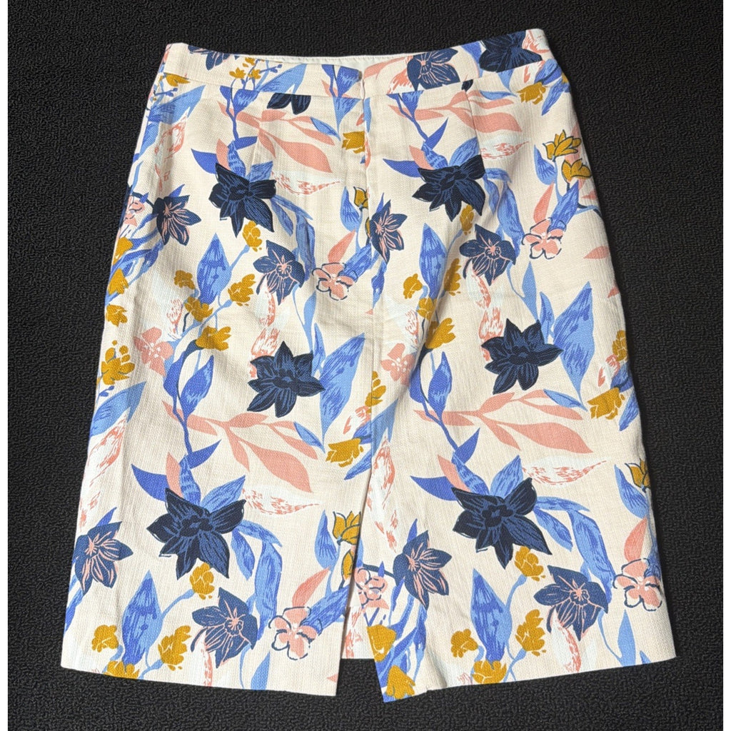 J.Crew Factory Floral Faux Wrap Skirt Womens 4 Blue Pink Cotton Lined Spring