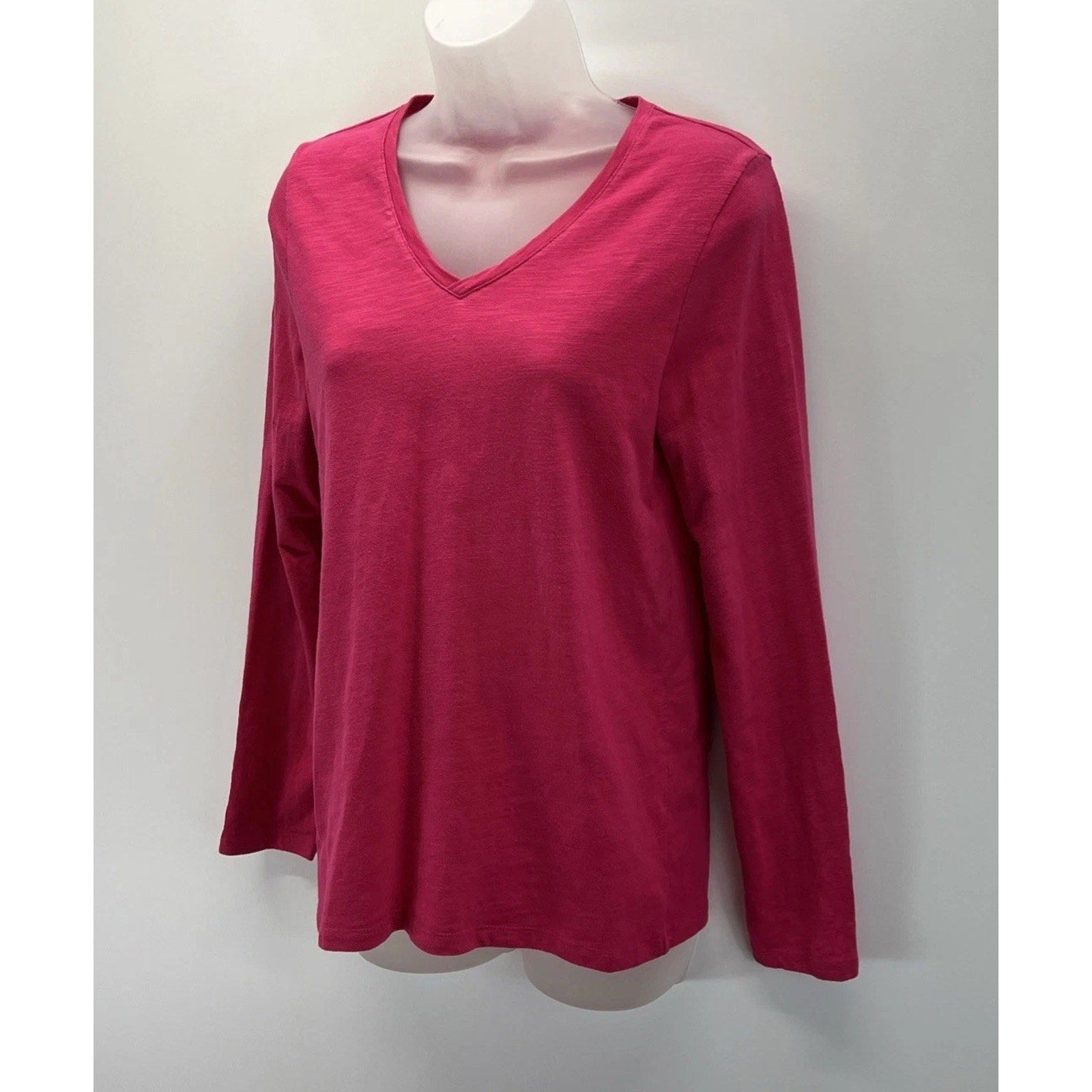 Talbots V-Neck Long Sleeve Top Women S Cotton Pink