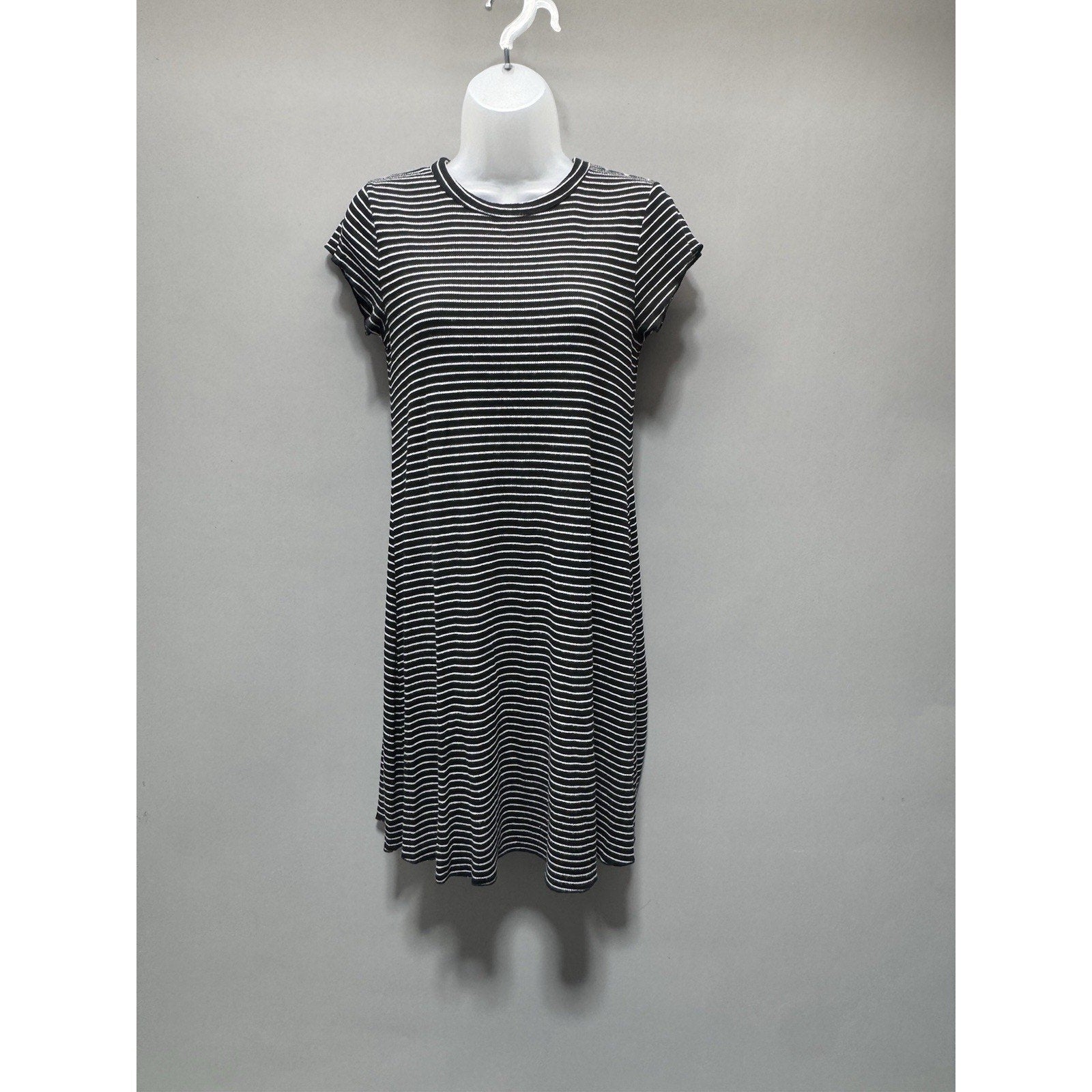 New Look Womens 8 Black White Striped T-Shirt Dress Short Sleeve Casual Stretch