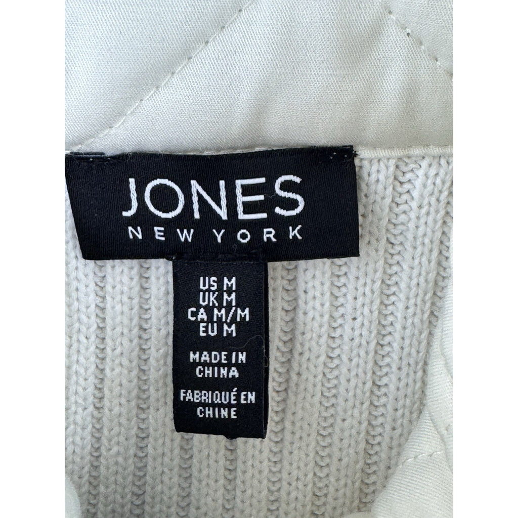 Jones New York White Puffer Vest Quilted Cotton Sweater Back Zip Jacket Women M