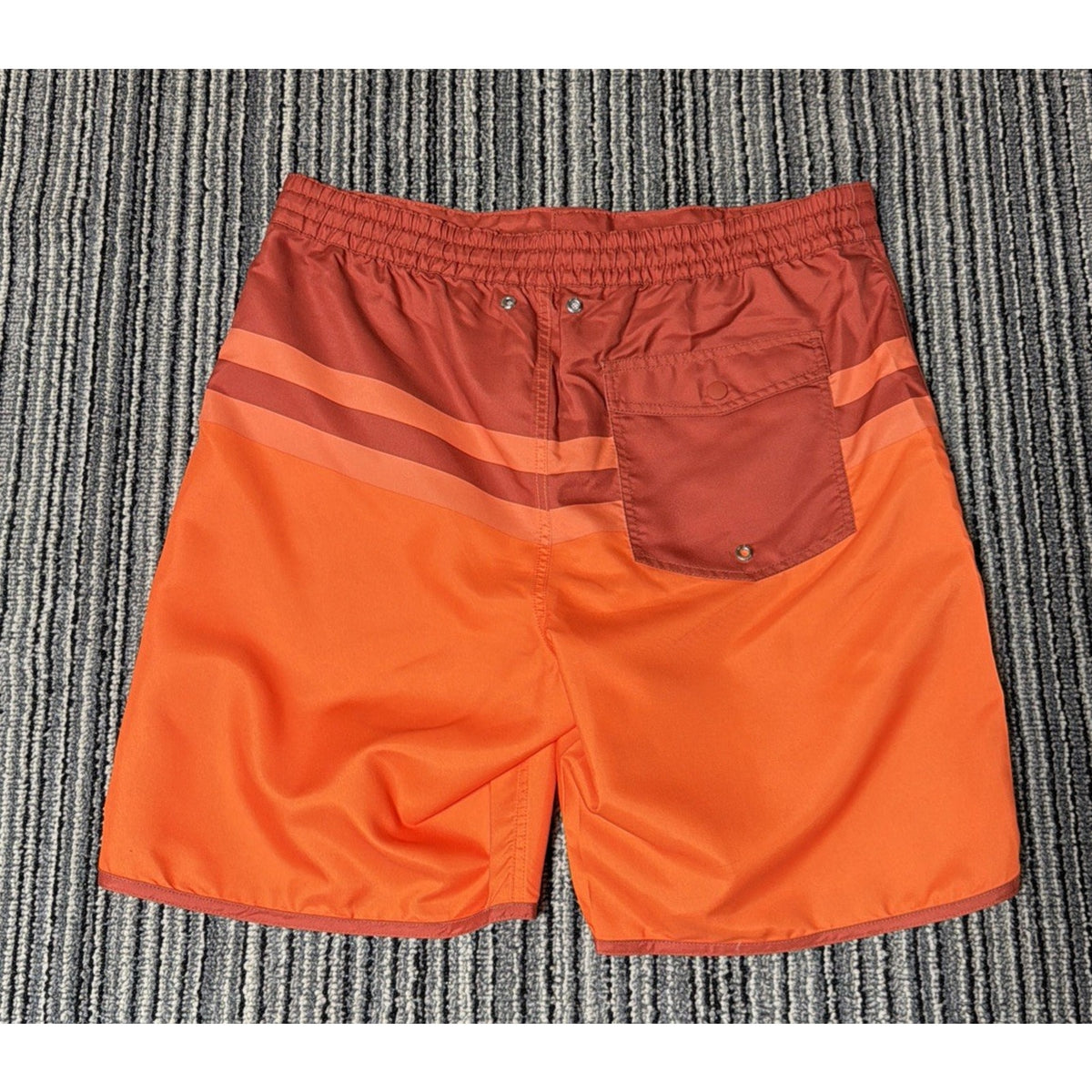 Men's Lands End Orange Striped Print Swim Trunks Shorts NWOT Size L 36-38
