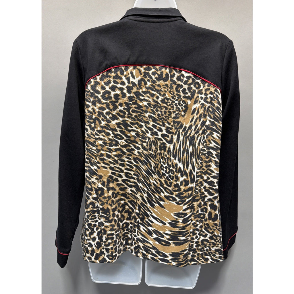 ALLISON DALEY BLACK & LEOPARD FULL ZIP LONG SLEEVE JACKET SZ Small