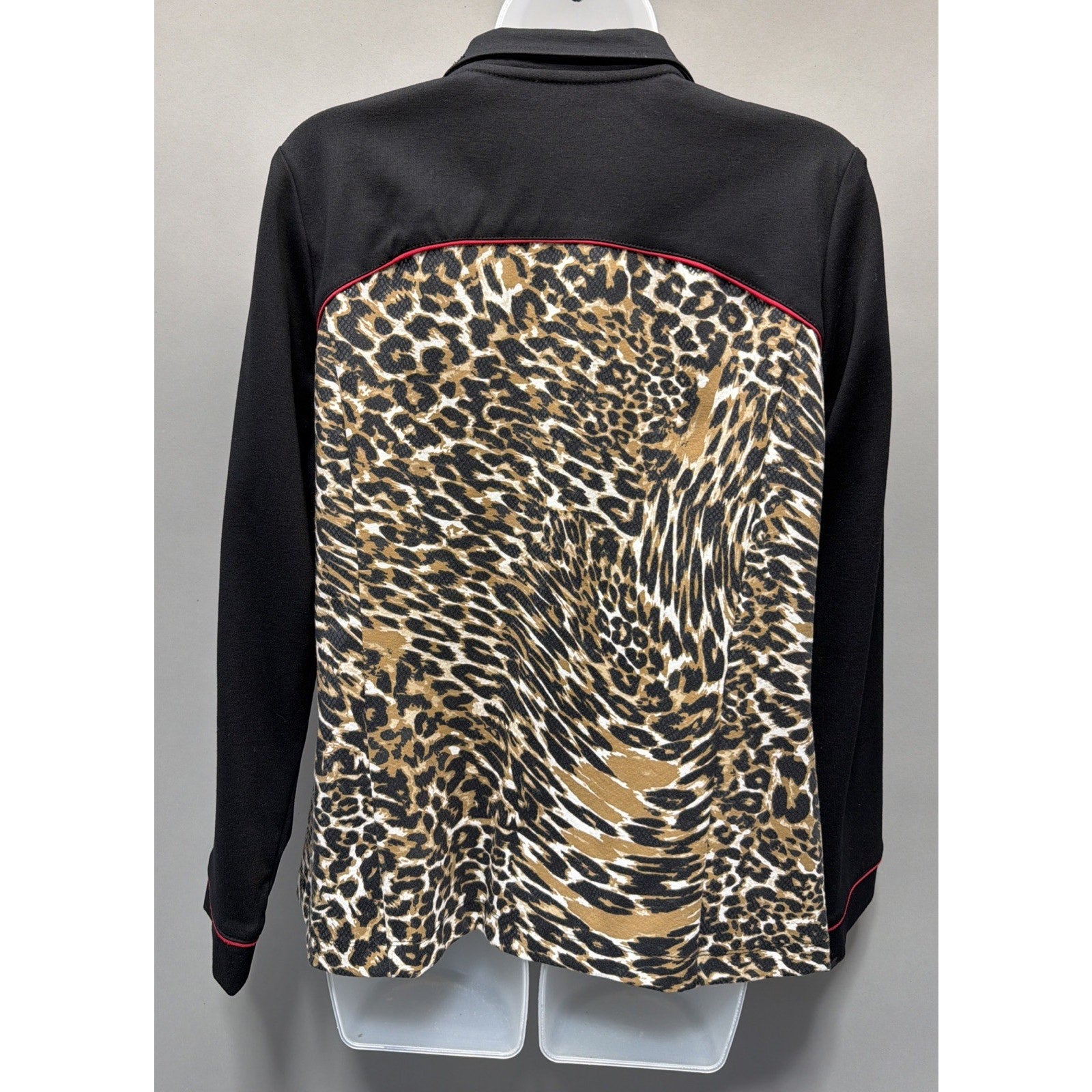 ALLISON DALEY BLACK & LEOPARD FULL ZIP LONG SLEEVE JACKET SZ Small