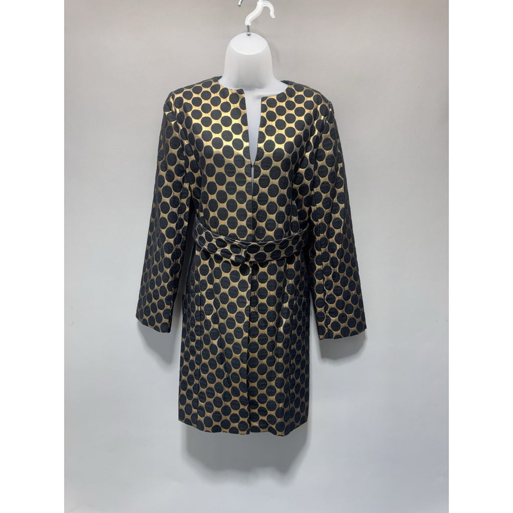 Diane Von Furstenberg DVF Gami Coat Dress Womens 6 Gold Black Polka Dot NWT