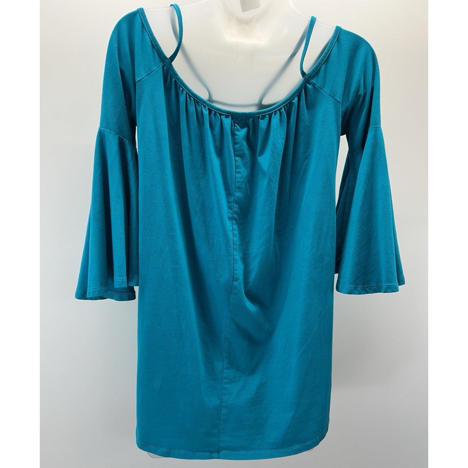 Umgee Mixed Media Boho Blouse Bell Sleeve Size Small Green.