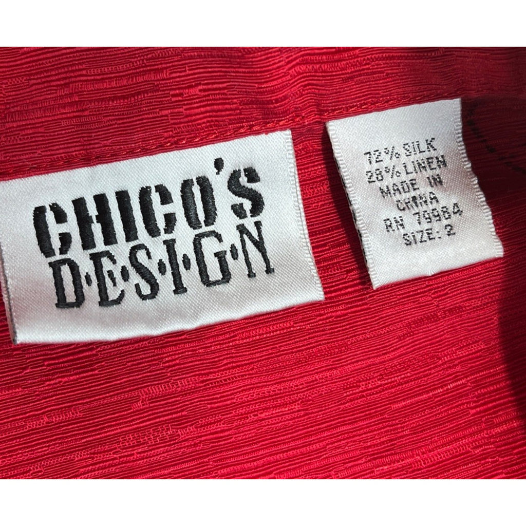 Chico's Design VTG Sz 2 L Red Wearable Art Silk Linen Button-Up Top - Beautiful!