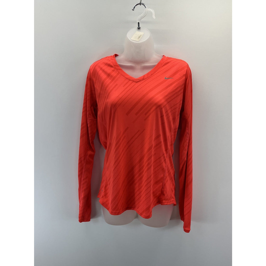 Nike Running Women’s DriFit V Neck Long Sleeve Training Shirt Orange Large
