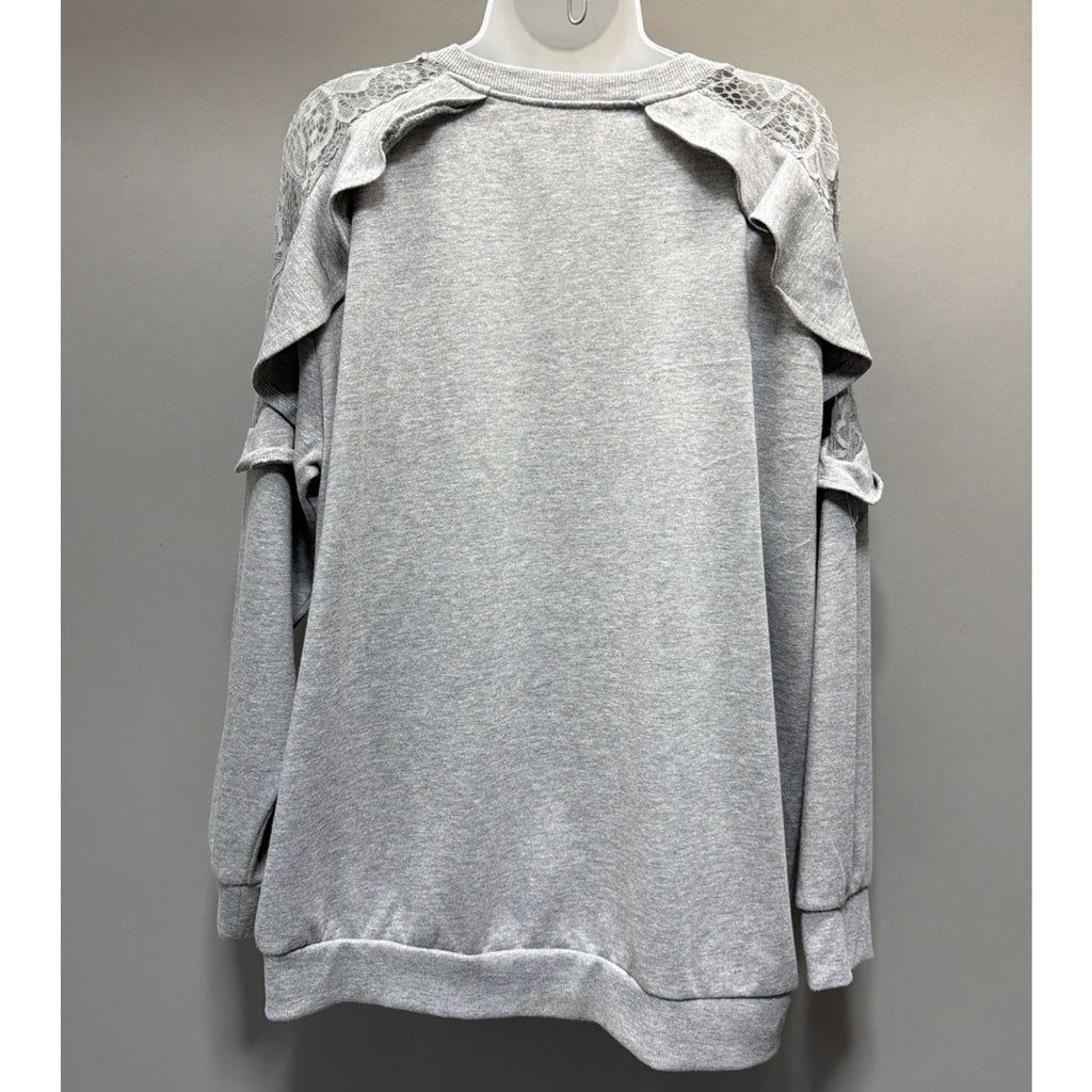 Arizona Jeans Grey Ruffle Lace Long Sleeve Tunic Sweatshirt Juniors Plus Size 1X
