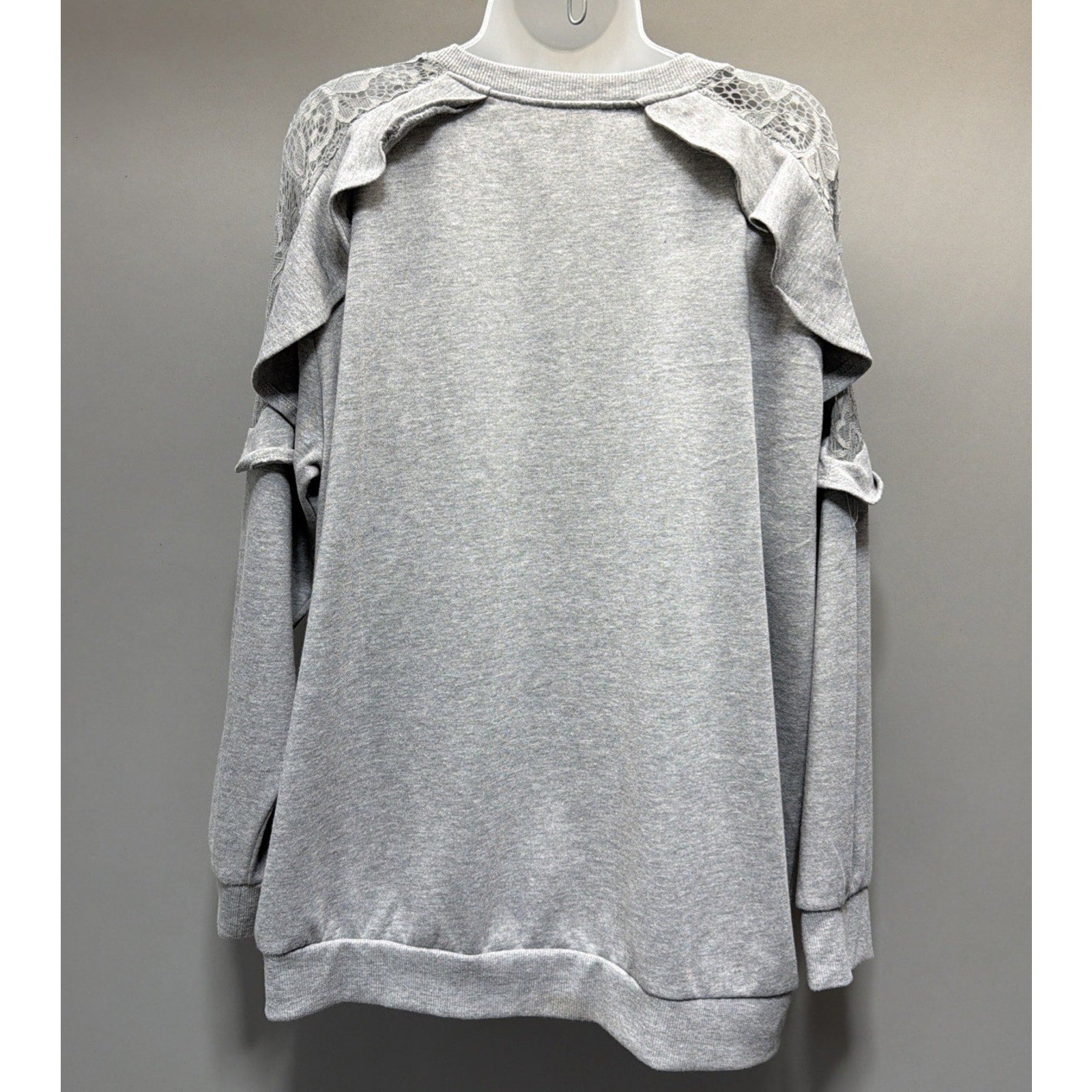 Arizona Jeans Grey Ruffle Lace Long Sleeve Tunic Sweatshirt Juniors Plus Size 1X