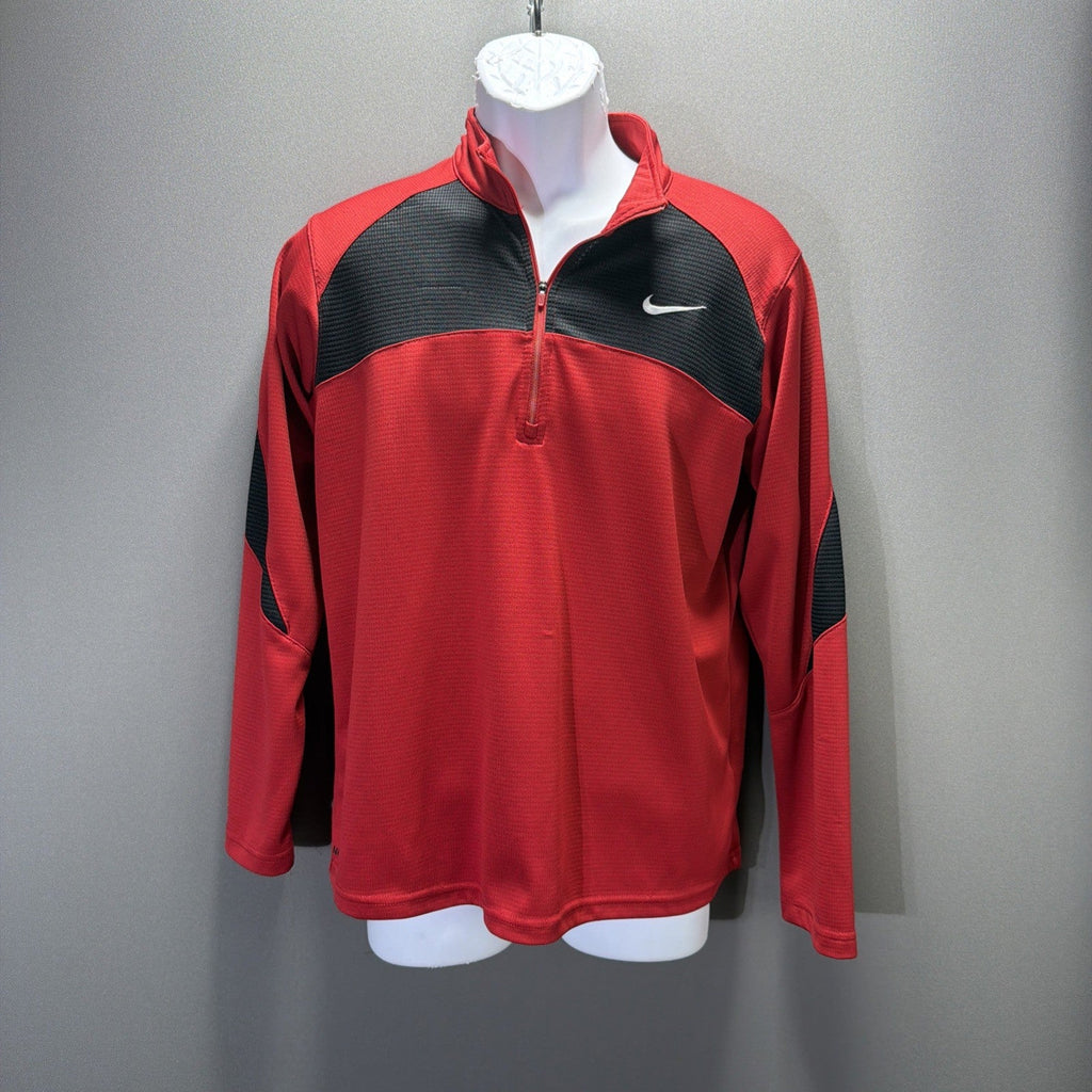 Nike Fit Dry Boys 1/4 Zip Long Sleeve Mock Neck Red/Navy Pullover Sz XL