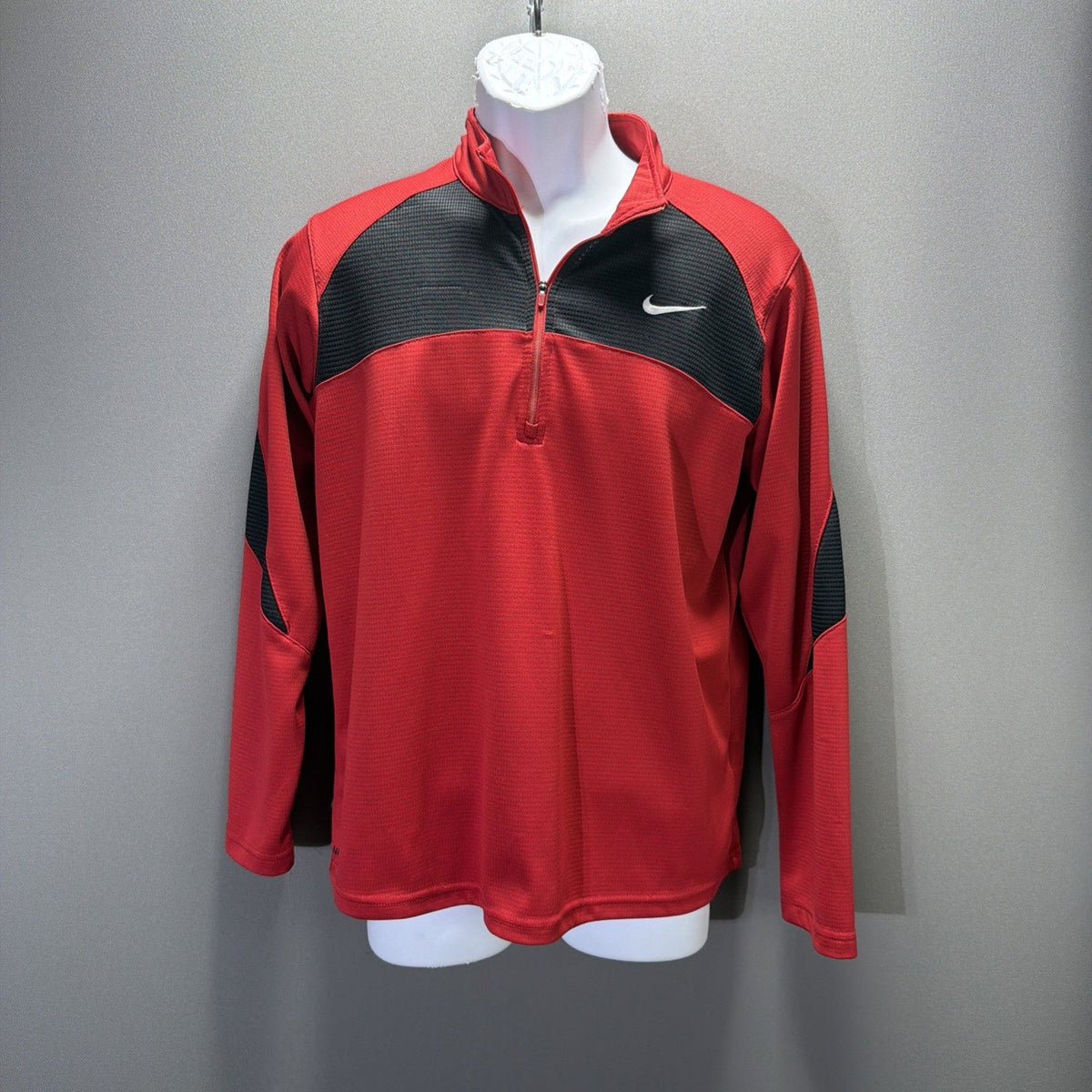 Nike Fit Dry Boys 1/4 Zip Long Sleeve Mock Neck Red/Navy Pullover Sz XL