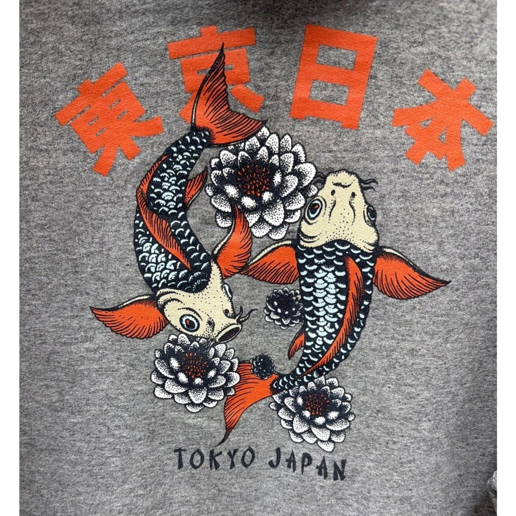 Bowery Tokyo Japan Hoodie Men’s M Gray Long Sleeve Pullover Sweatshirt Graphic