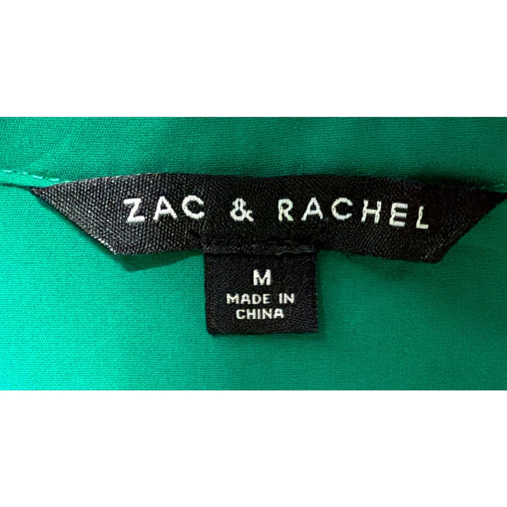 Zac Rachel Top Womens Medium Green Tunic Button Front Back Shirt Stretch