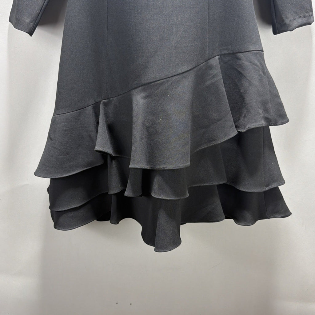 Halston Heritage Black Womens 14 Ponte Tiered Ruffle Dress NWT $325 Stretch