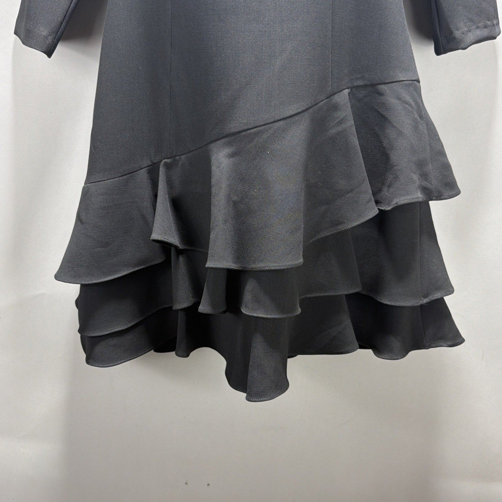 Halston Heritage Black Womens 14 Ponte Tiered Ruffle Dress NWT $325 Stretch