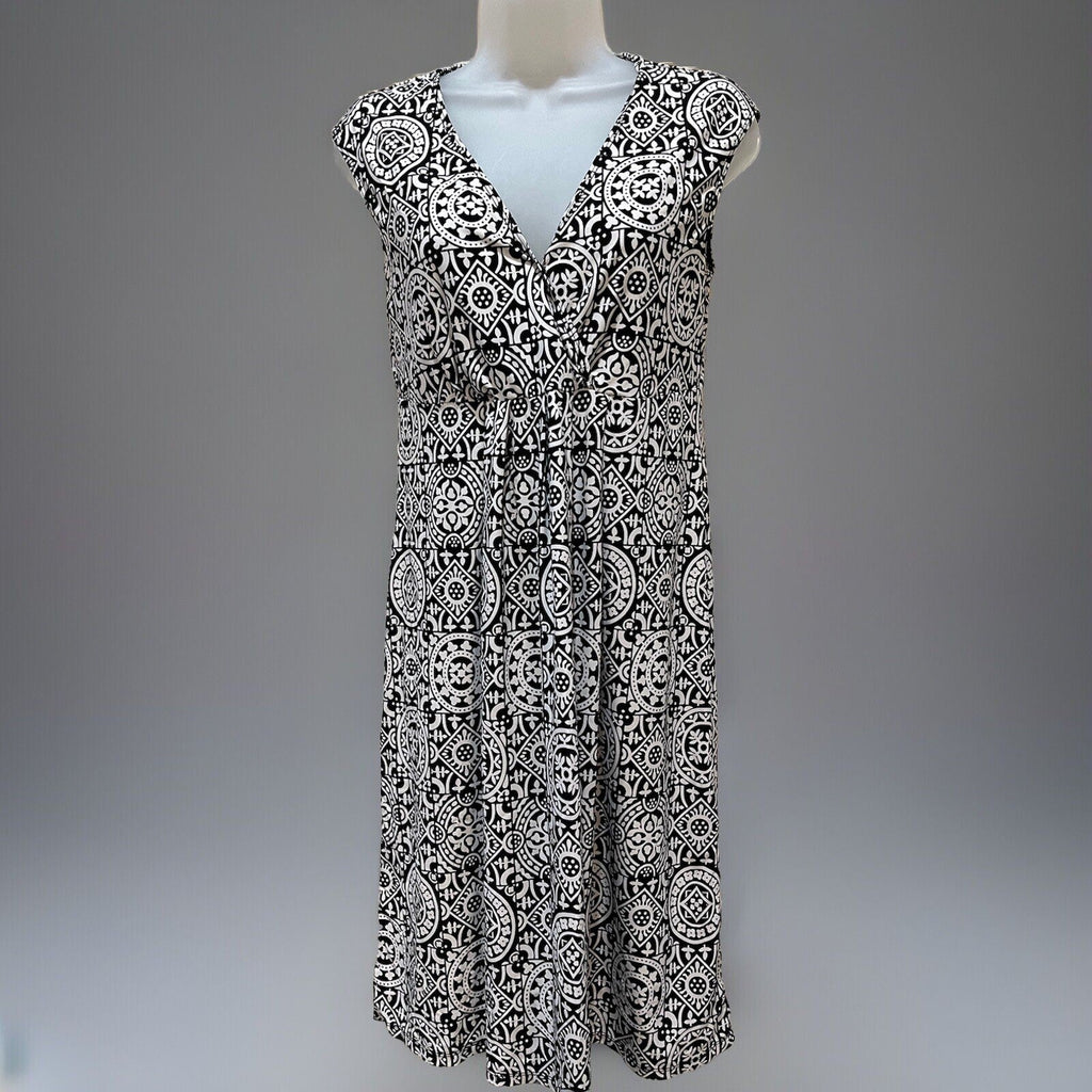 Merona Black Cream Geometric Print Mid Length Cap Sleeve Dress Women's Size Smal