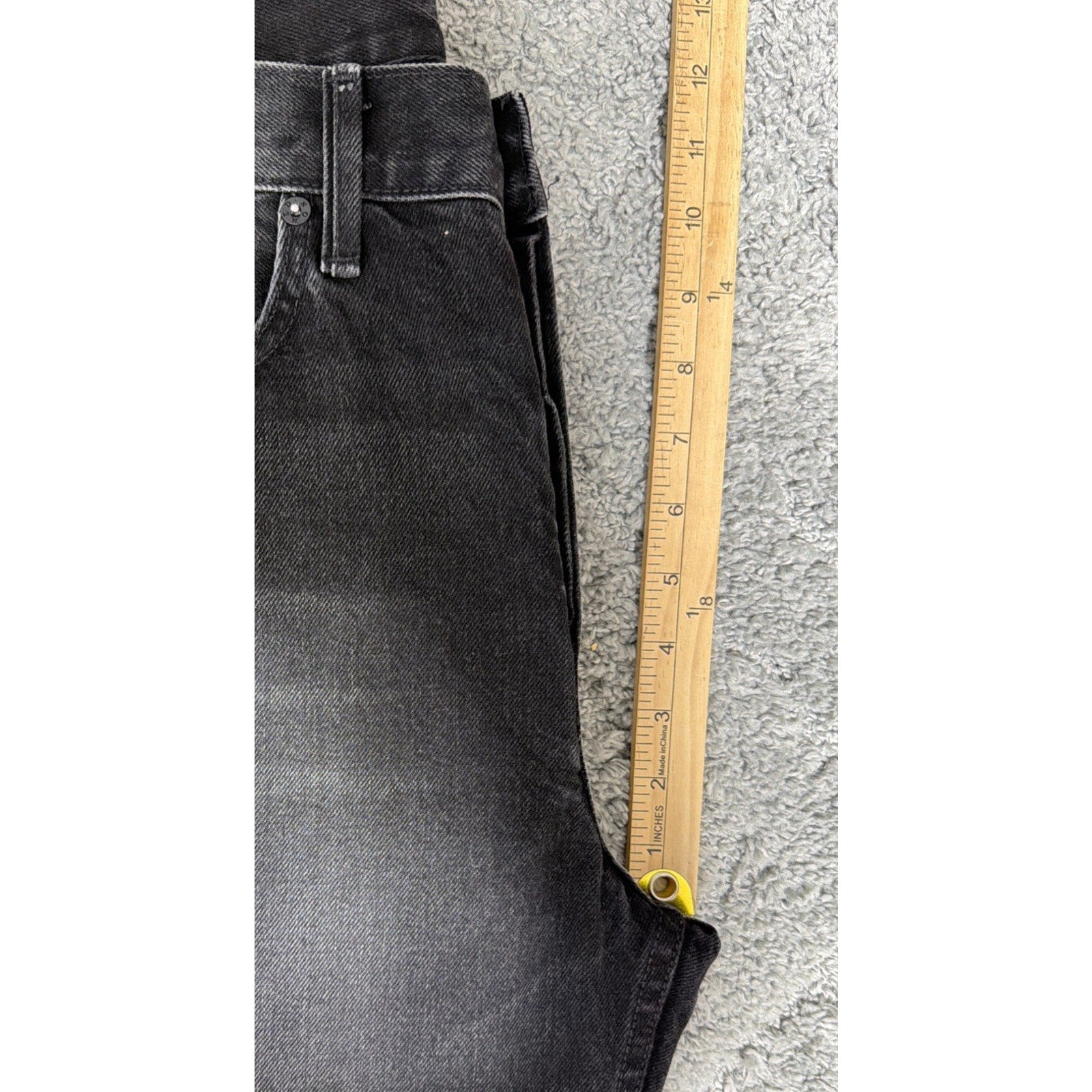 NOEND Straight Cropped Button Fly Jeans Womens 30 Black Denim High Rise Frayed