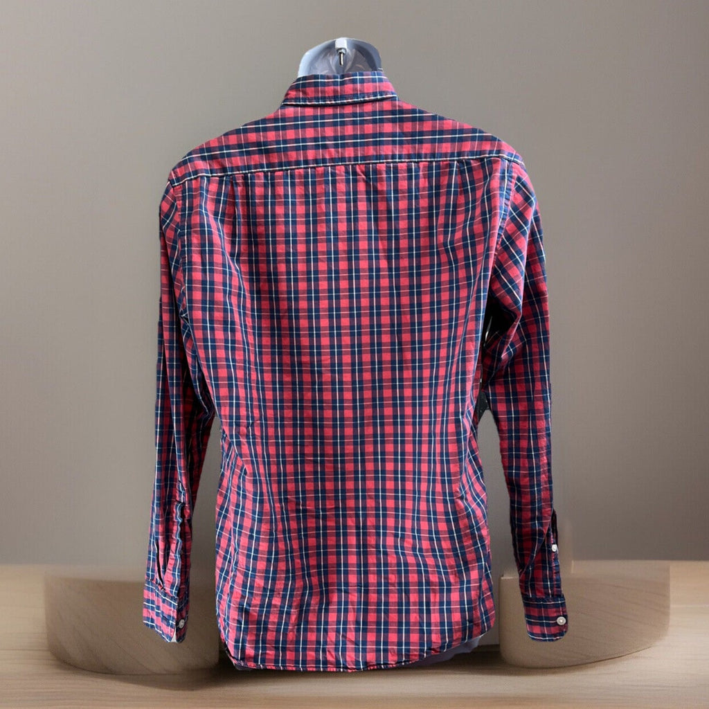 J Crew Shirt Men's M Red Blue Slim Fit Long Sleeve Cotton Casual Pocket