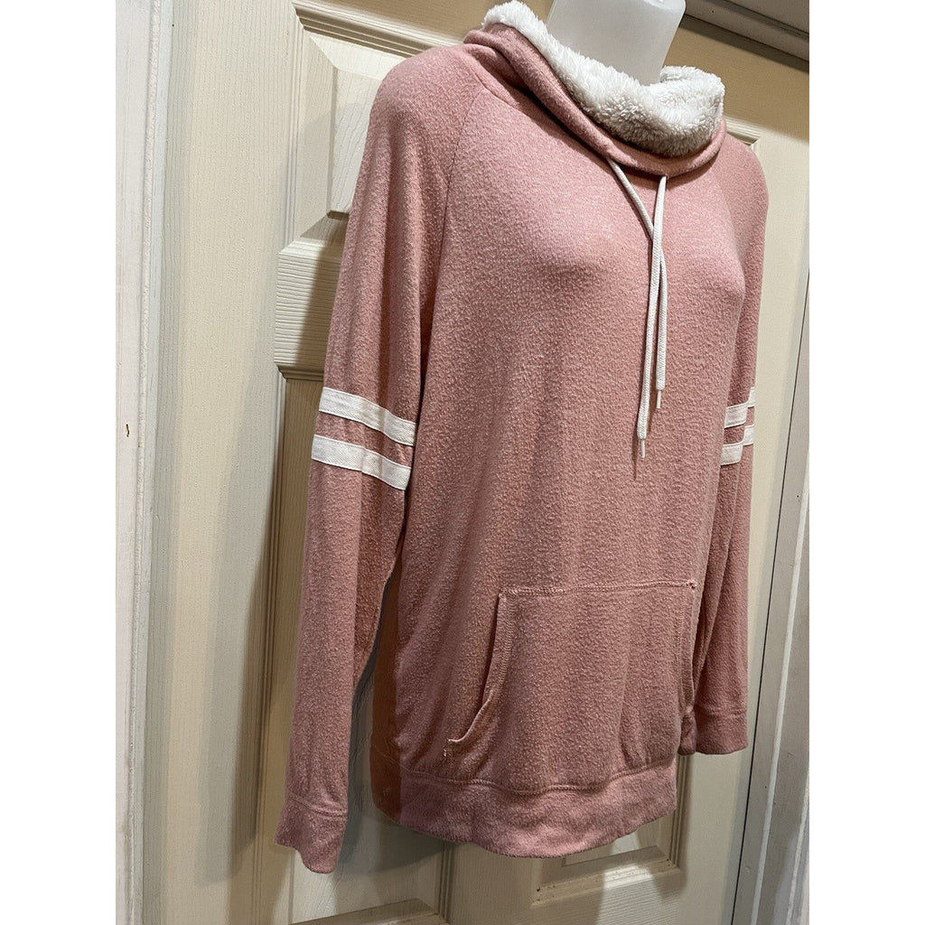Ambiance Blush Pink Long Sleeve Mock Knit Sweatshirt Women's Size Medium Pocke