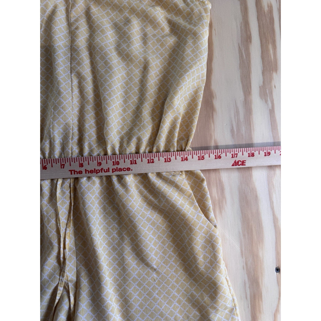 Banana Republic Yellow Geometric Romper Womens Small Sleeveless Drawstring Pocke