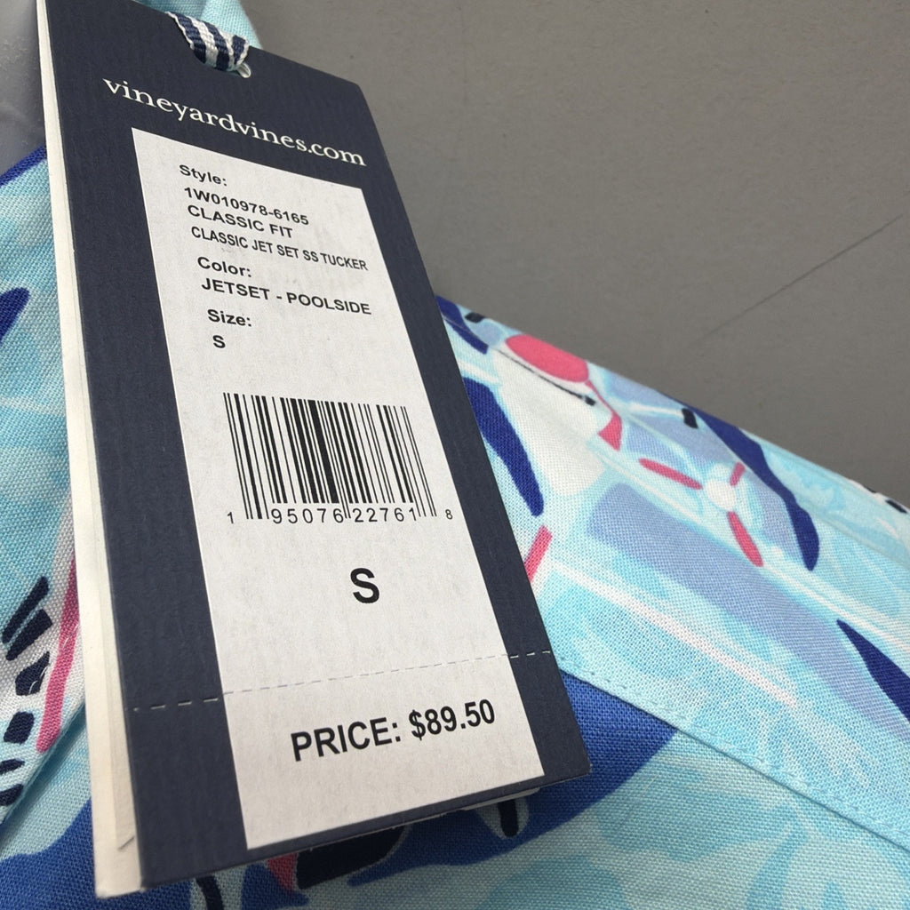 Vineyard Vines Jet Set Airplane Print Button Down Shirt Men’s Small Blue NWT