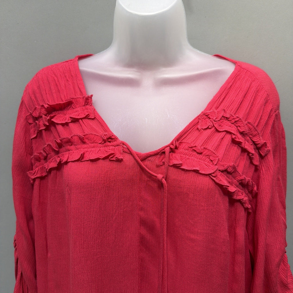 Rock & Indigo Womens Blouse Sz Meduim Red Ruffle Long Sleeve peasant NWT
