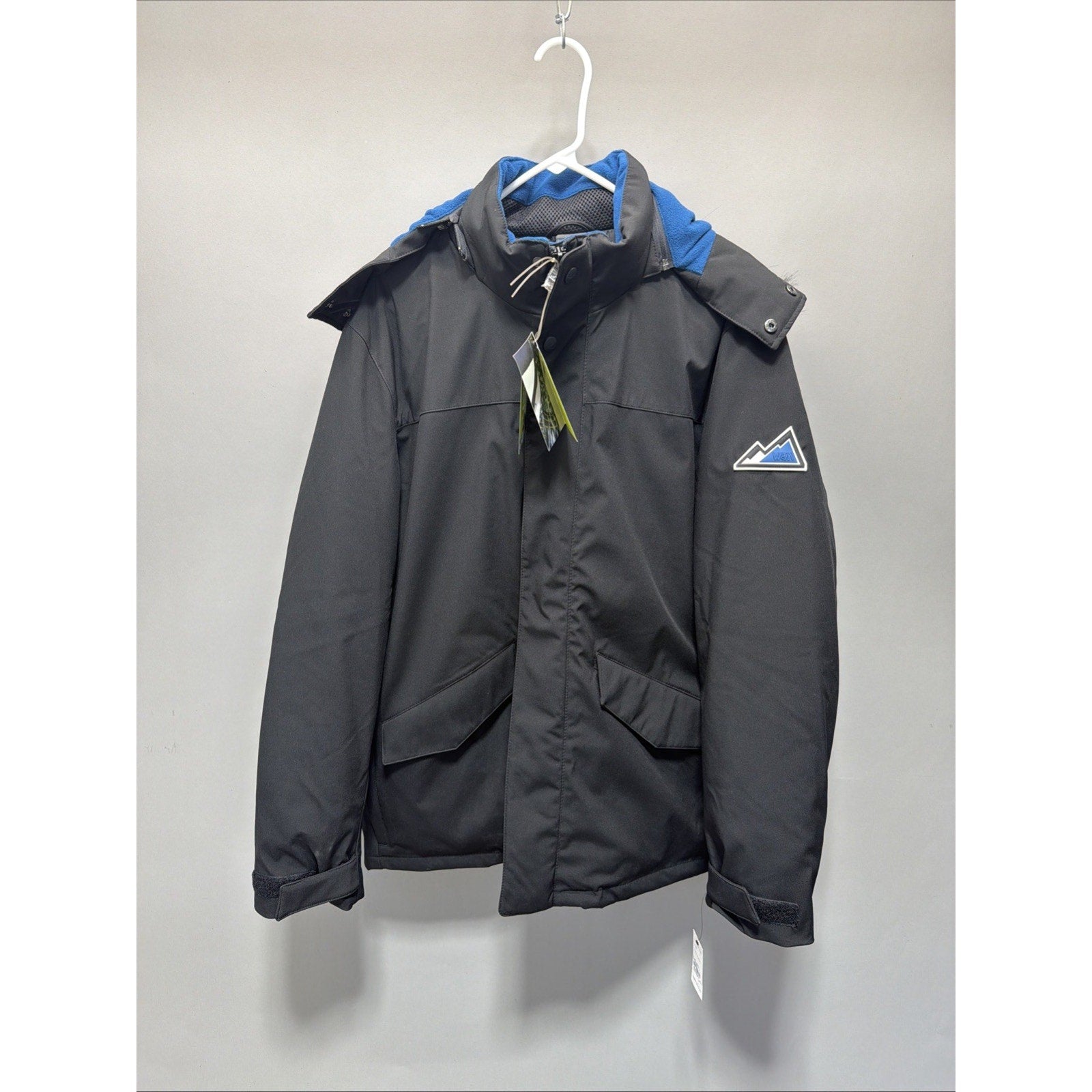 New VRY WRM Winter Jacket Coat Parka Hooded Black Blue L Large #F64305 MSRP $325