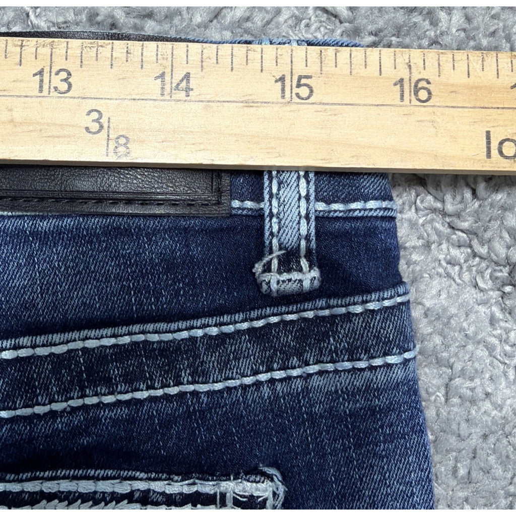 True Luck Denim Jeans Womens Aztec Embroidered Thick Stitch Slim Boot Cut 11/12