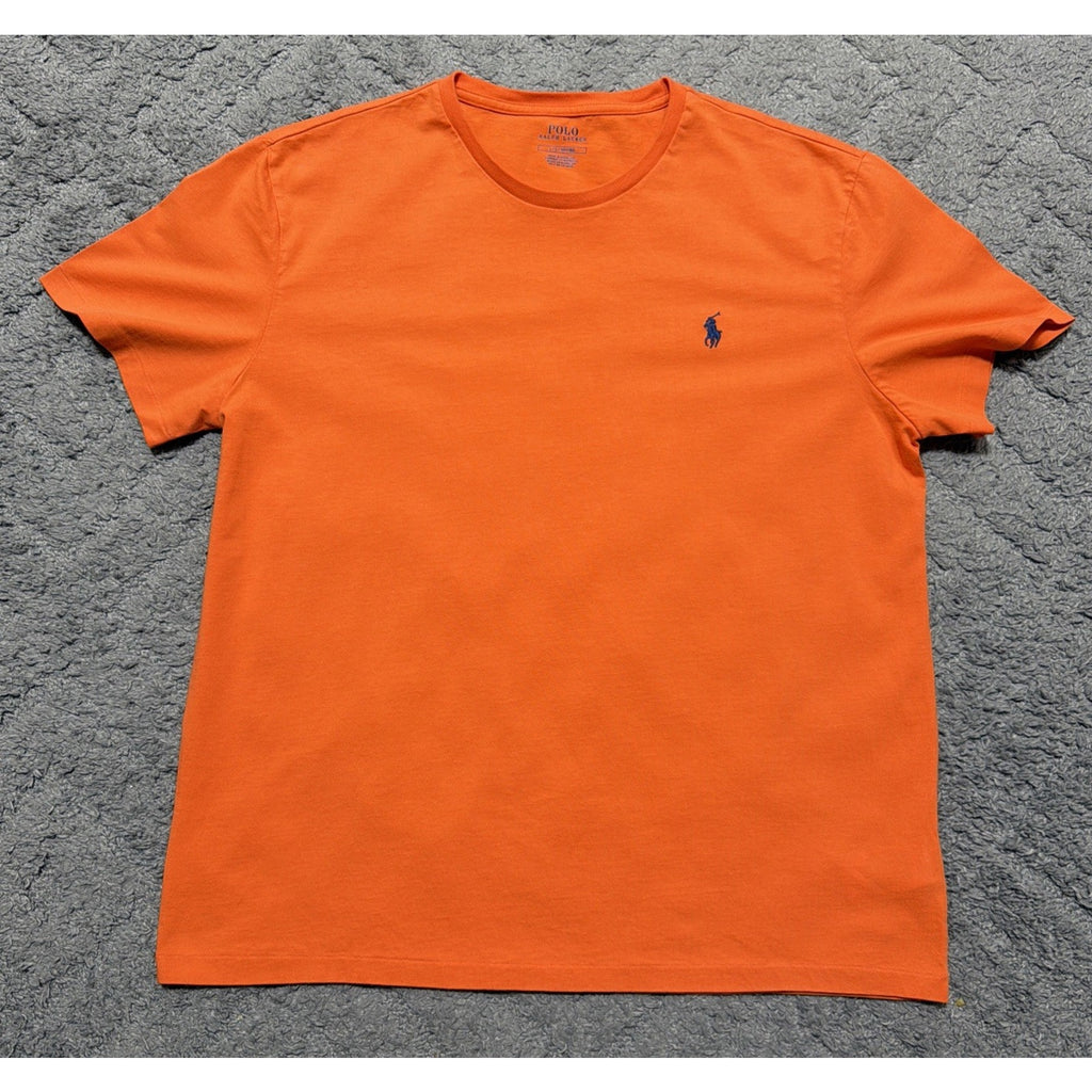 Polo Ralph Lauren Men T-Shirt Orange Crew Neck Tee Shirt Blue Pony Large