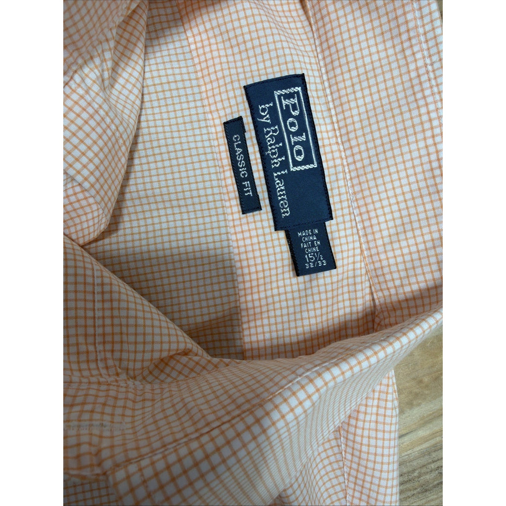 POLO RALPH LAUREN CLASSIC FIT Gingham ORANGE CHECK DRESS SHIRT MENS SZ Medium
