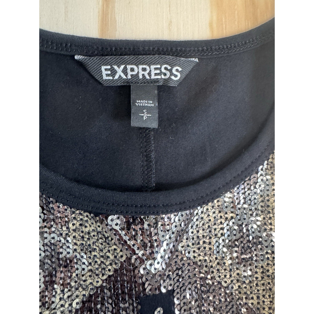Express Sequin Bodycon Dress Womens Small Black Racerback Stretch Cocktail Party