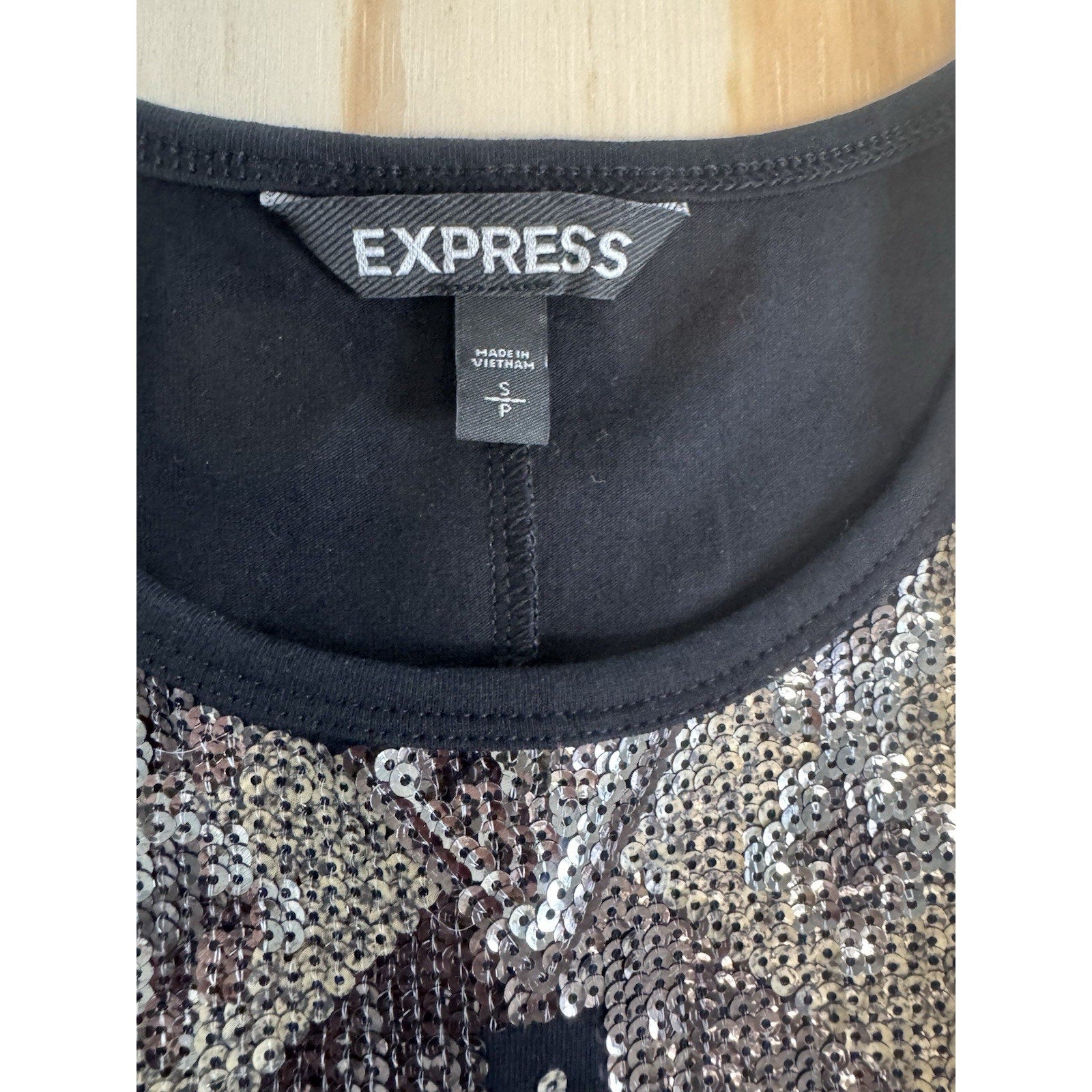 Express Sequin Bodycon Dress Womens Small Black Racerback Stretch Cocktail Party