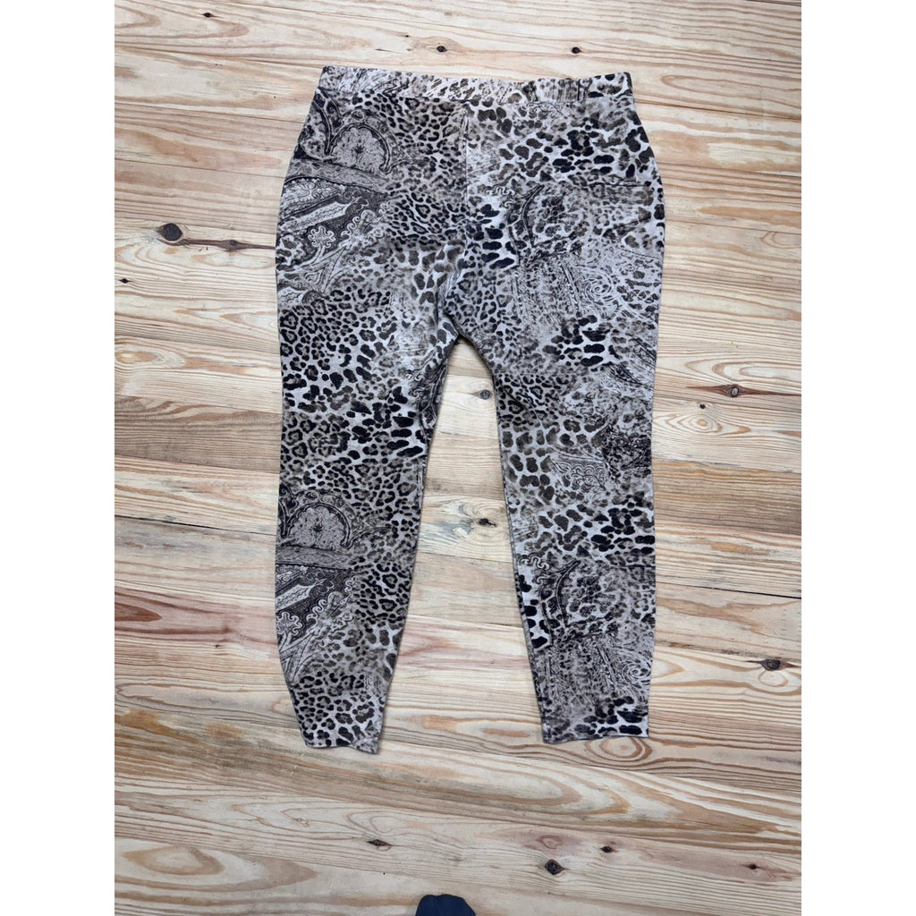 Dress Pants Ankle Cheetah Print Pull On Elastic Waist Chicos 2 US 12 Reg