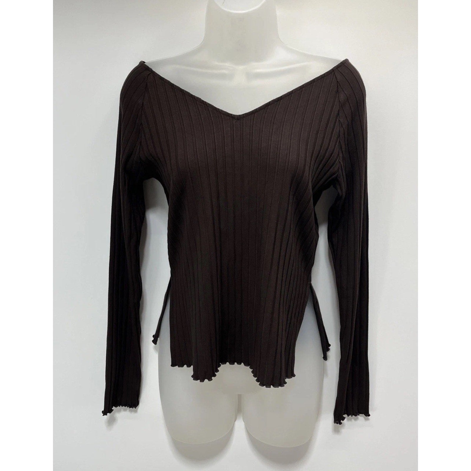 Banana Republic Women's NWT Wide Ribbed V-Neck Top Med Brown