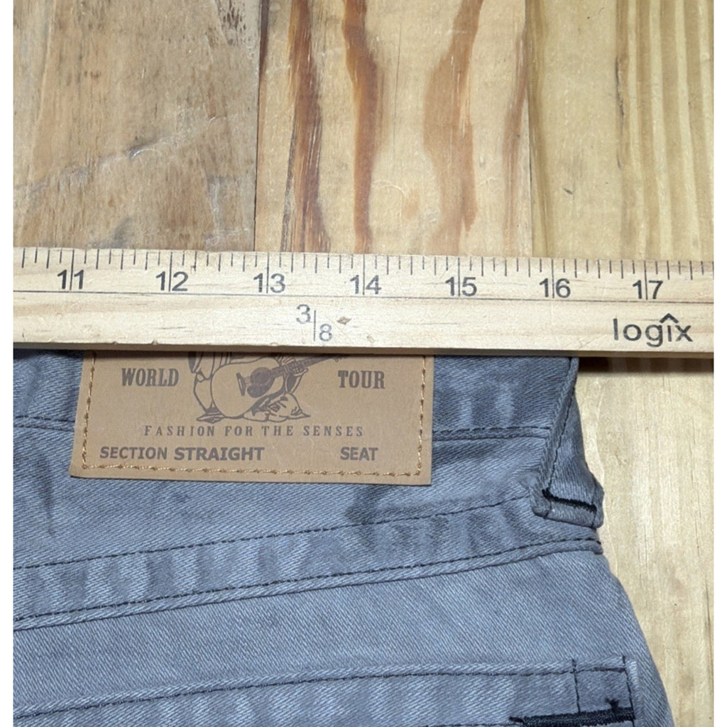 True Religion Straight Jeans Mens 34 x 33 Gray Black Dark Denim Flap