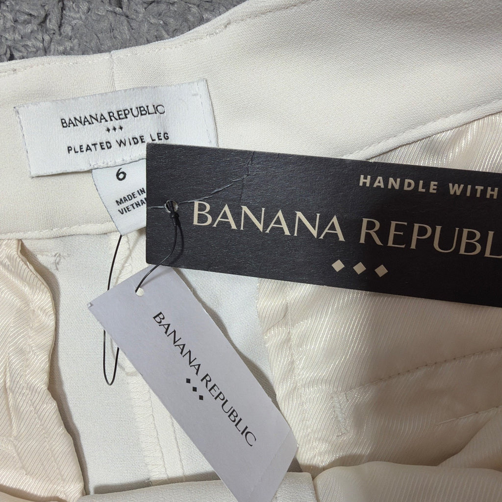NWT Banana Republic Women's Pleated Wide-Leg Trouser Pants Ivory Size 6 30x30