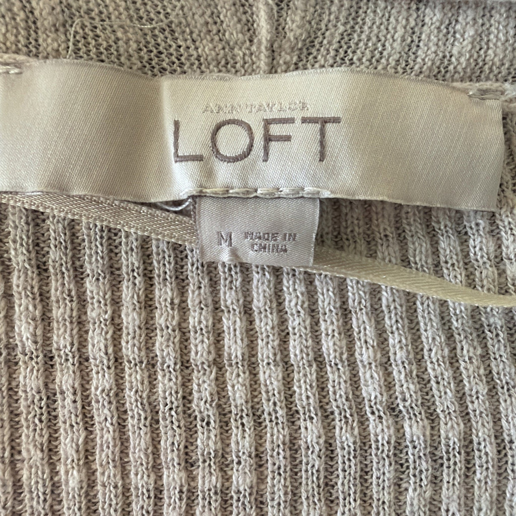 Ann Taylor LOFT Lounge Long Open Front Cardigan Sweater Sz M Ivory Pockets