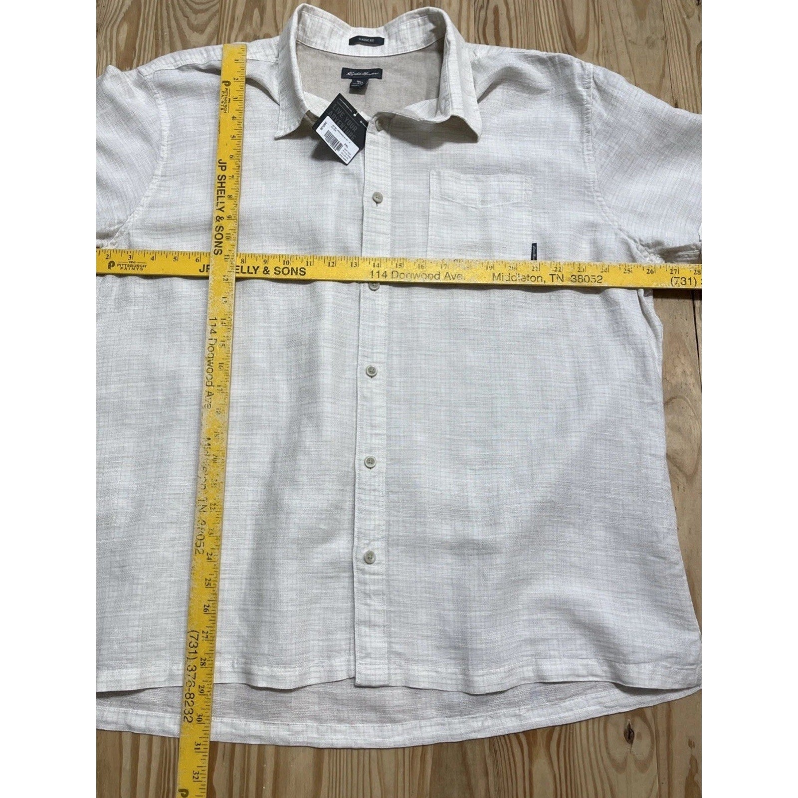 Eddie Bauer Shirt Mens 2XL Beige Short Sleeve Linen Blend Button Up Casual NWT
